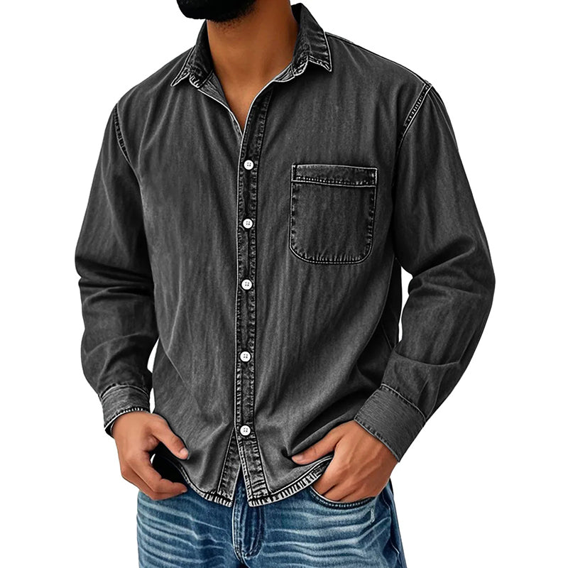 Brindan - Long Sleeve Denim Button-Up Shirt