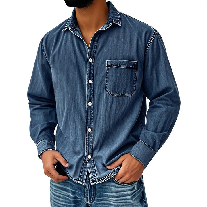 Brindan - Long Sleeve Denim Button-Up Shirt