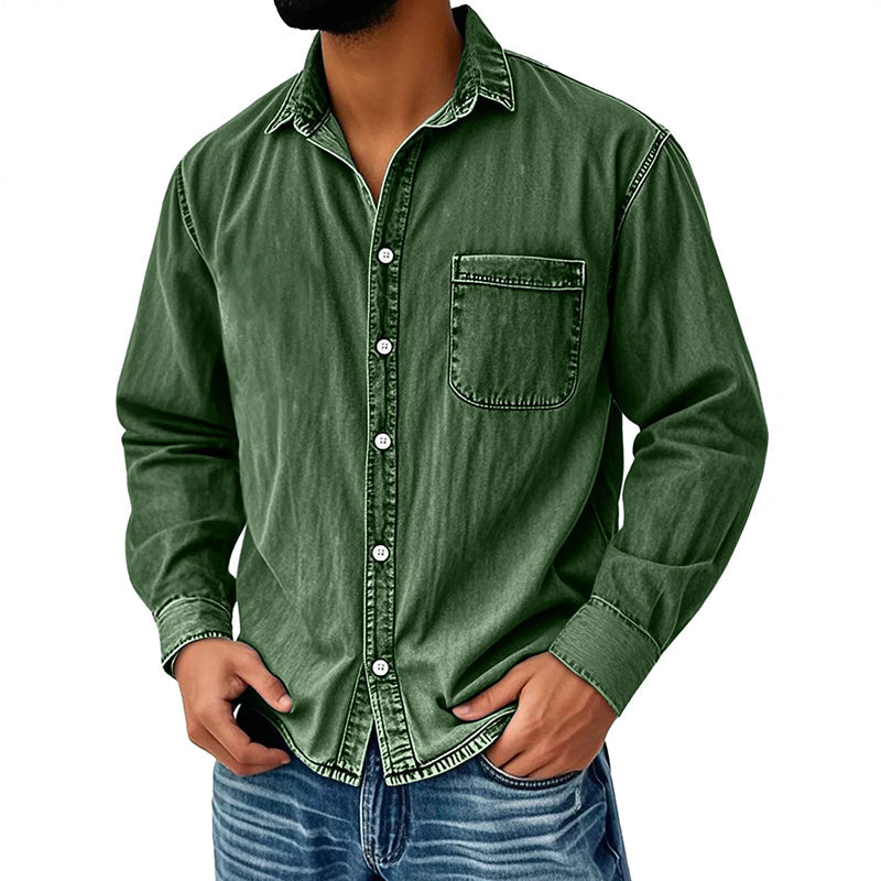 Brindan - Long Sleeve Denim Button-Up Shirt