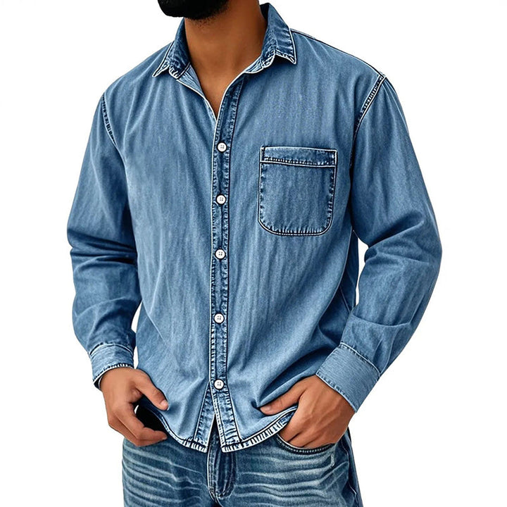 Brindan - Long Sleeve Denim Button-Up Shirt