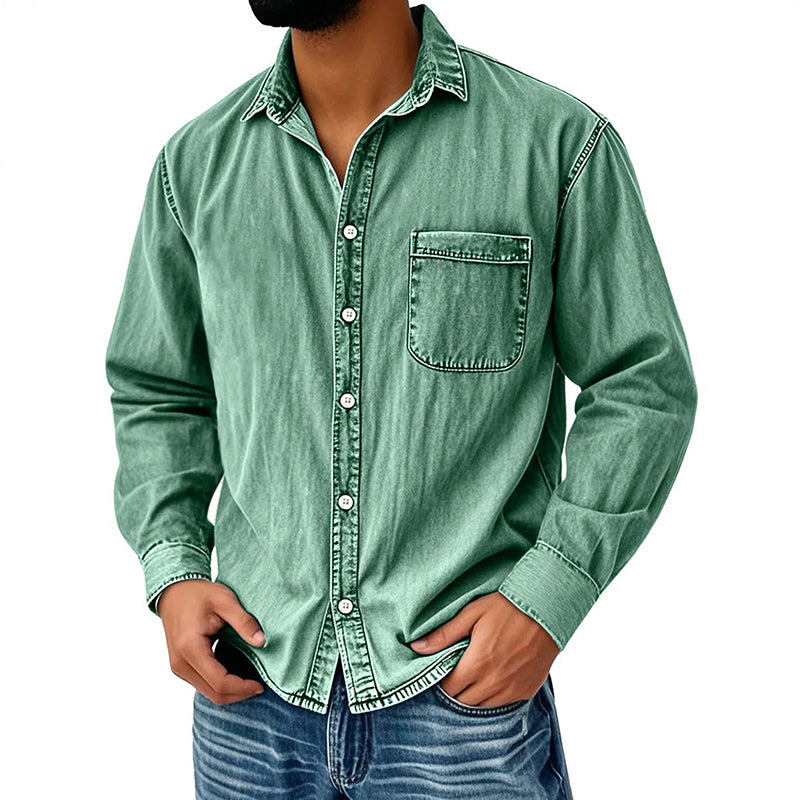 Brindan - Long Sleeve Denim Button-Up Shirt
