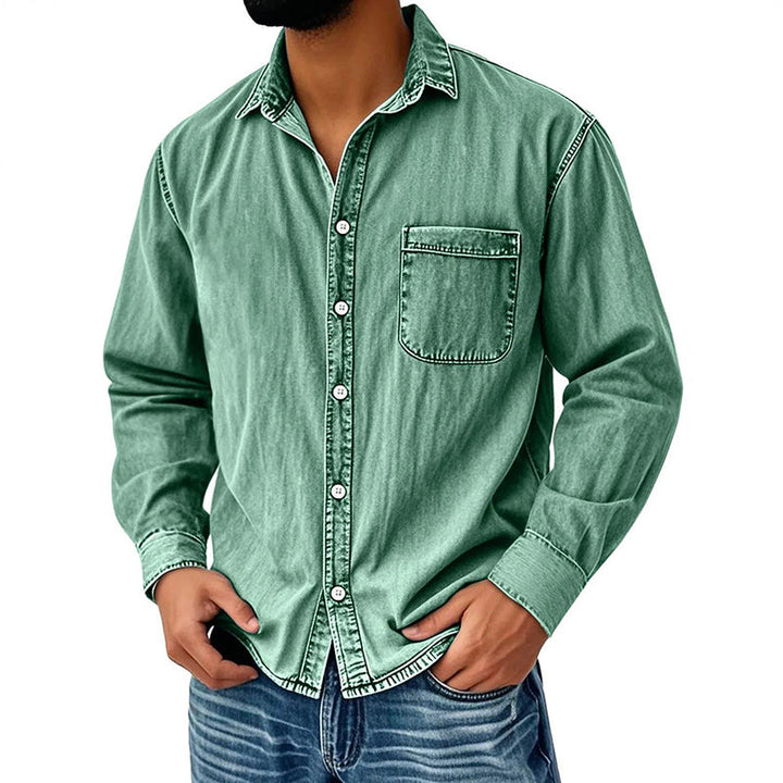 Brindan - Long Sleeve Denim Button-Up Shirt
