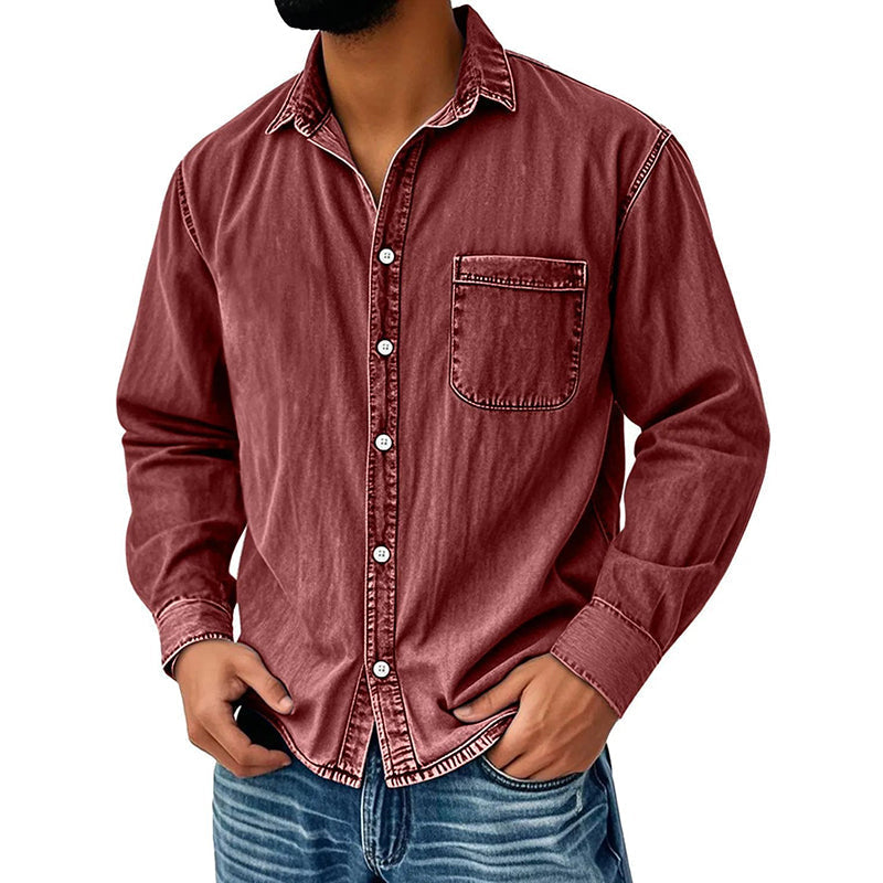 Brindan - Long Sleeve Denim Button-Up Shirt