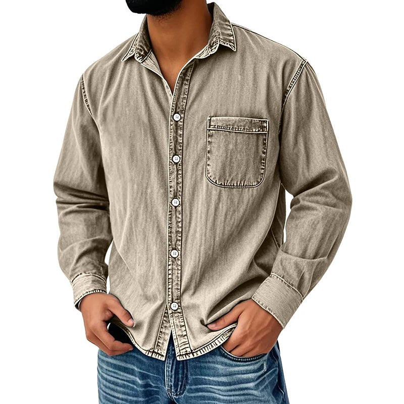Brindan - Long Sleeve Denim Button-Up Shirt
