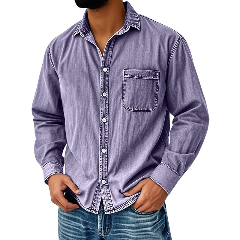 Brindan - Long Sleeve Denim Button-Up Shirt