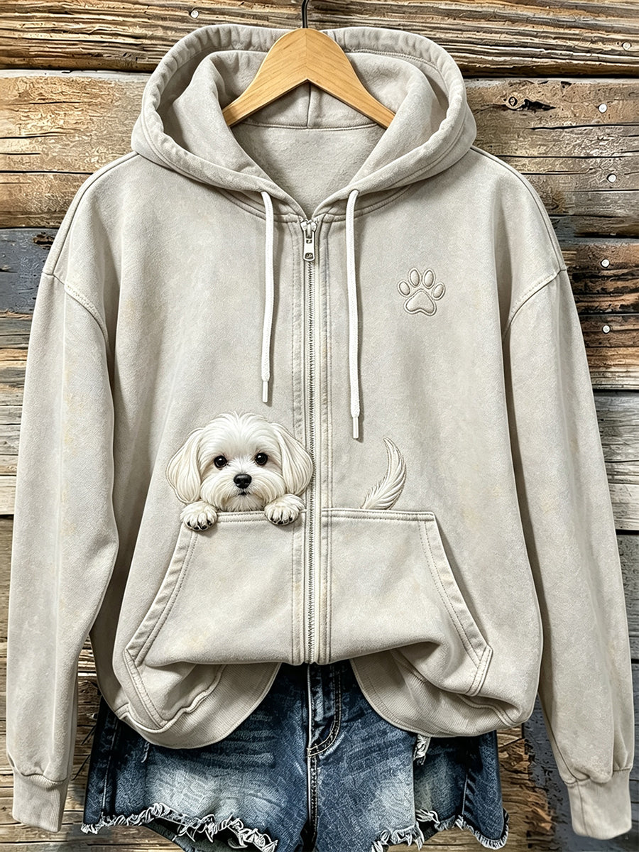 Shelezi - Cozy Zip Up Hoodie With Paw Print