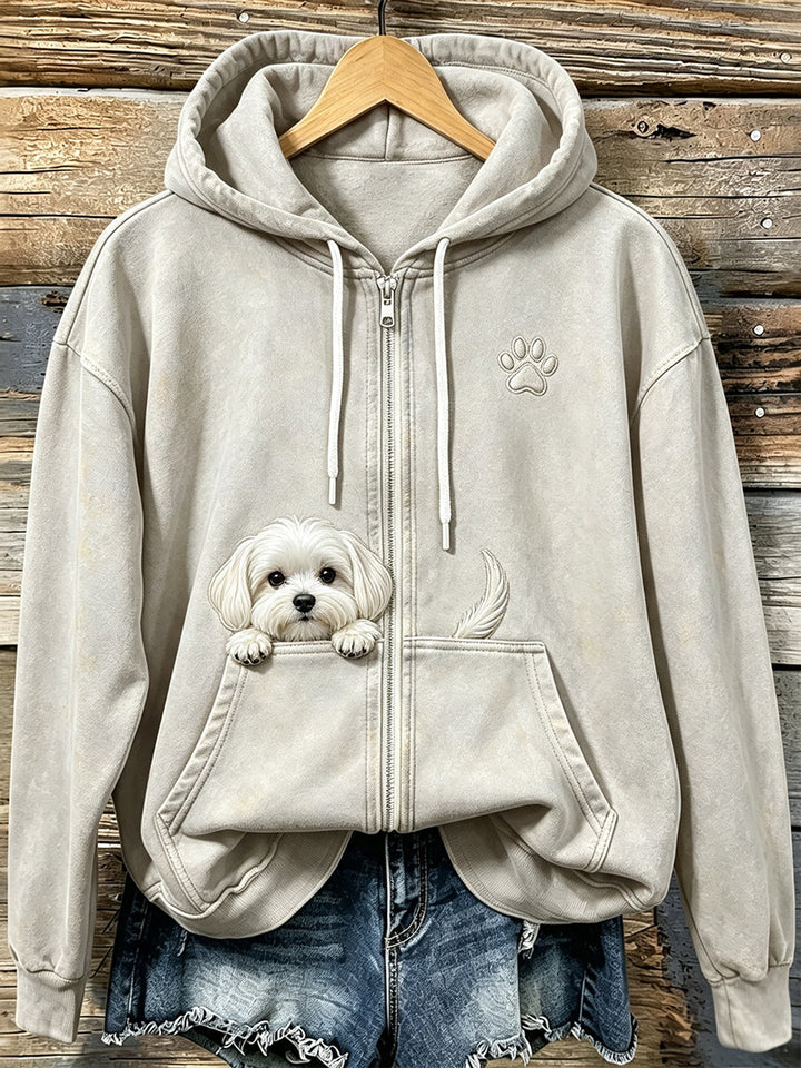 Shelezi - Cozy Zip Up Hoodie With Paw Print