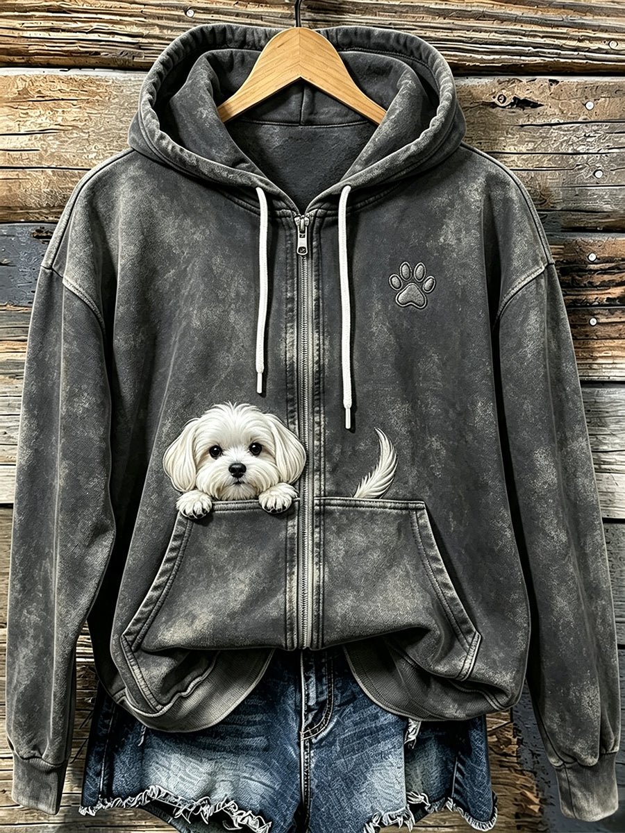 Shelezi - Cozy Zip Up Hoodie With Paw Print