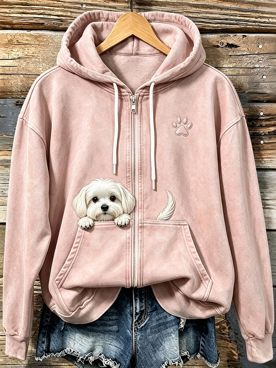 Shelezi - Cozy Zip Up Hoodie With Paw Print