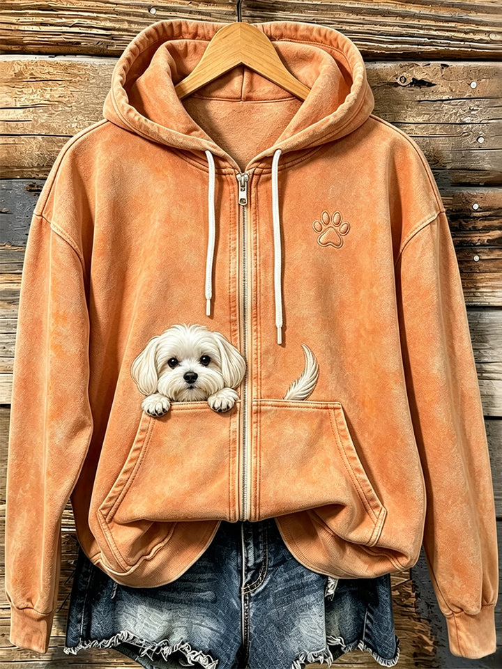 Shelezi - Cozy Zip Up Hoodie With Paw Print