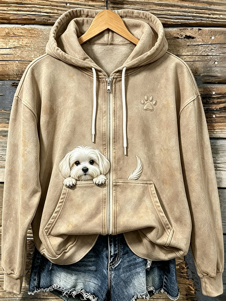 Shelezi - Cozy Zip Up Hoodie With Paw Print