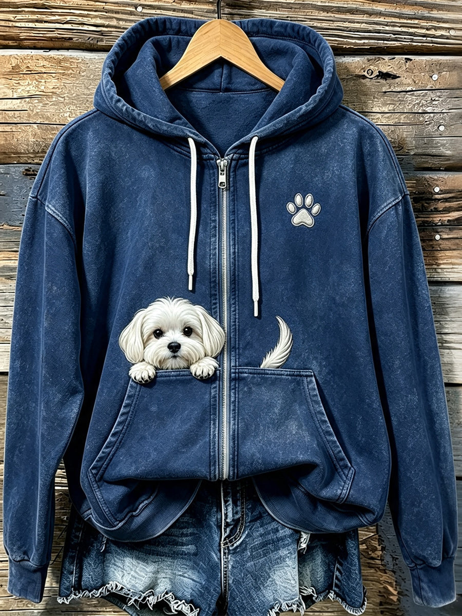 Shelezi - Cozy Zip Up Hoodie With Paw Print
