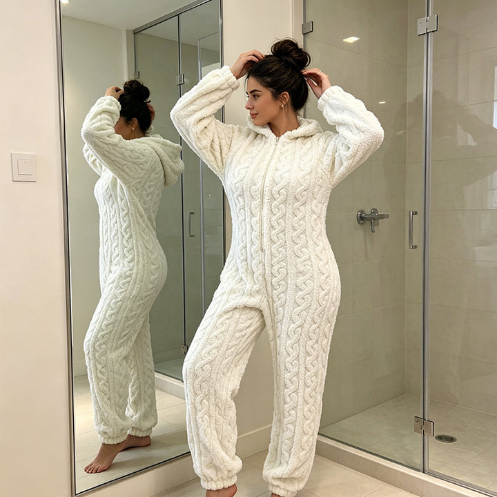 Selia - Cable Knit Warmth Hooded Jumpsuit