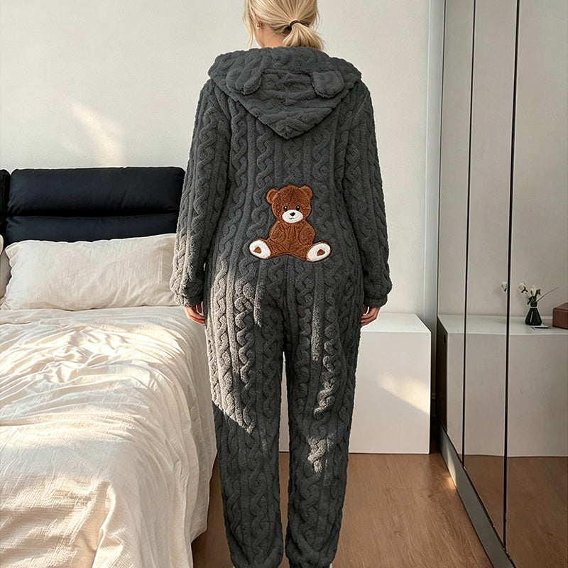 Selia - Cable Knit Warmth Hooded Jumpsuit