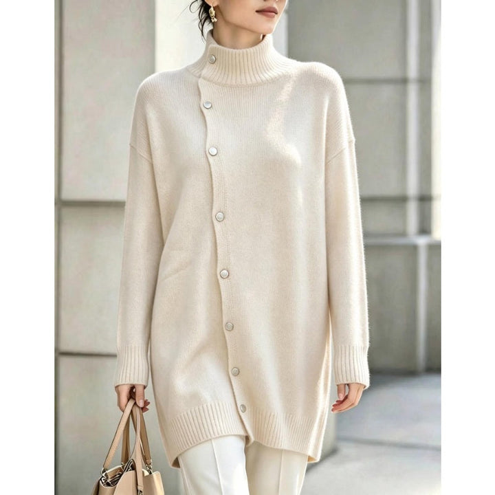 Hiroko - Longline Knit Sweater With Turtleneck and Buttons