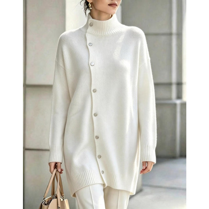 Hiroko - Longline Knit Sweater With Turtleneck and Buttons