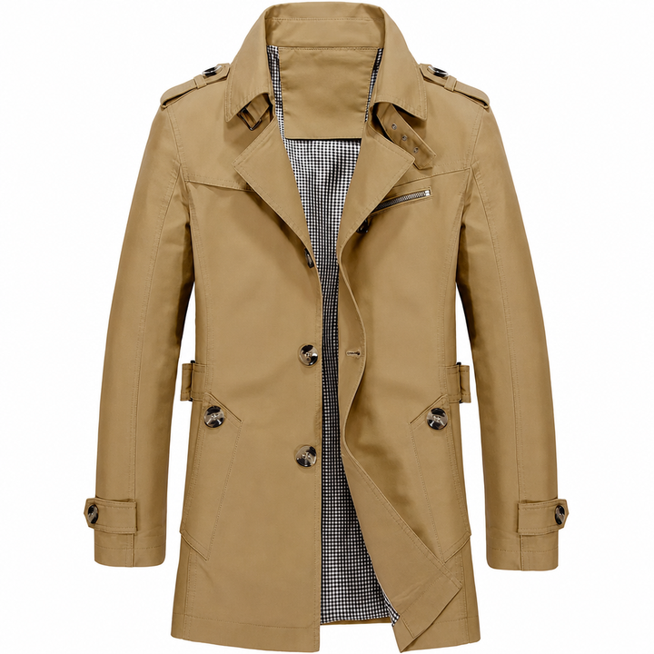 Alpaslan - Coat With Notched Collar and Button Closure