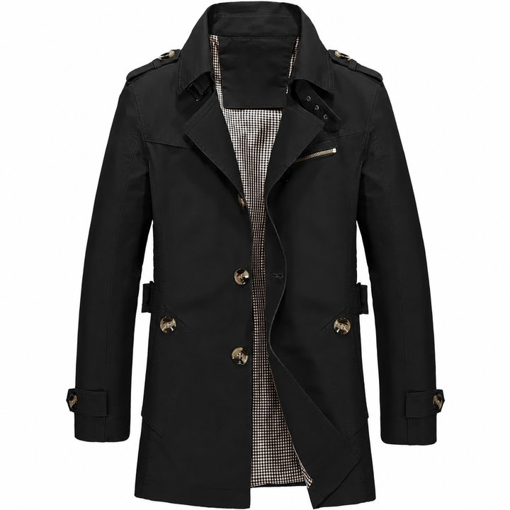 Alpaslan - Coat With Notched Collar and Button Closure