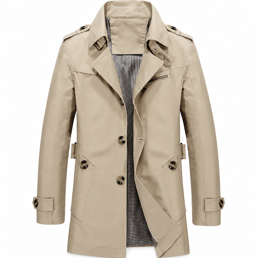 Alpaslan - Coat With Notched Collar and Button Closure