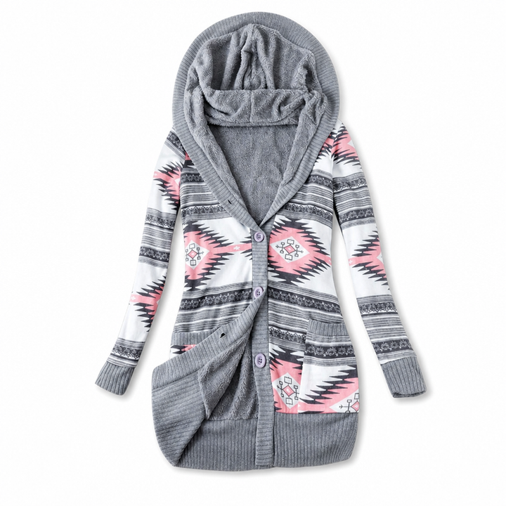 Shazina - Geometric Print Hooded Cardigan
