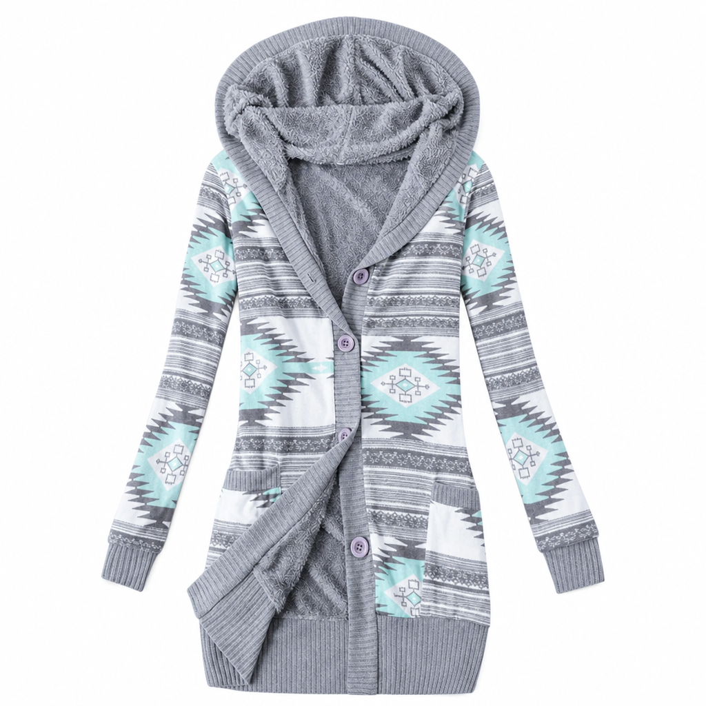 Shazina - Geometric Print Hooded Cardigan