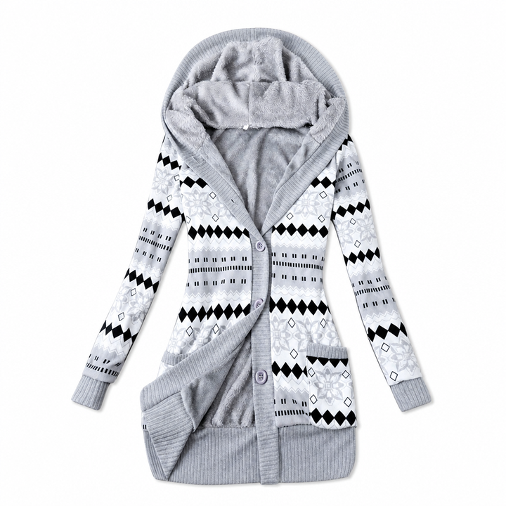 Shazina - Geometric Print Hooded Cardigan