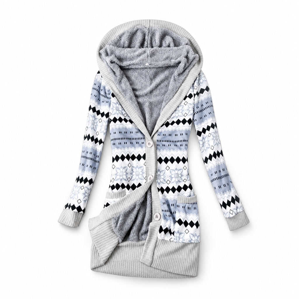 Shazina - Geometric Print Hooded Cardigan
