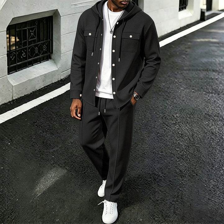 Waylon - Waffle Print Hooded Jacket And Pants Set