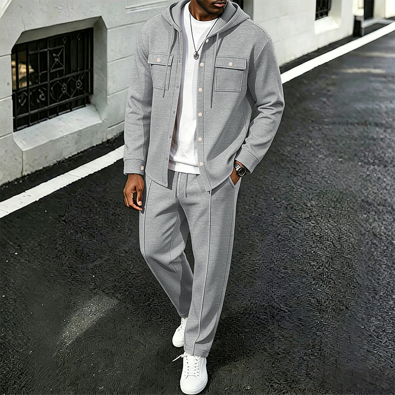 Waylon - Waffle Print Hooded Jacket And Pants Set