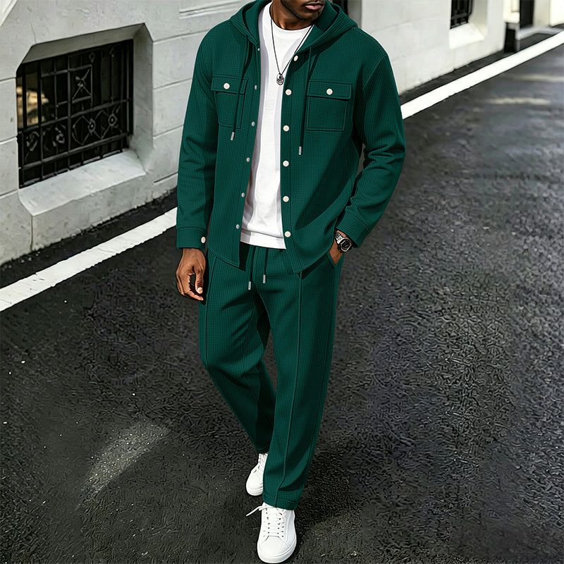 Waylon - Waffle Print Hooded Jacket And Pants Set
