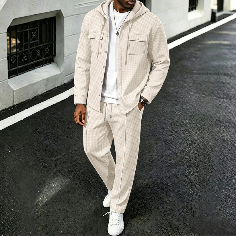 Waylon - Waffle Print Hooded Jacket And Pants Set