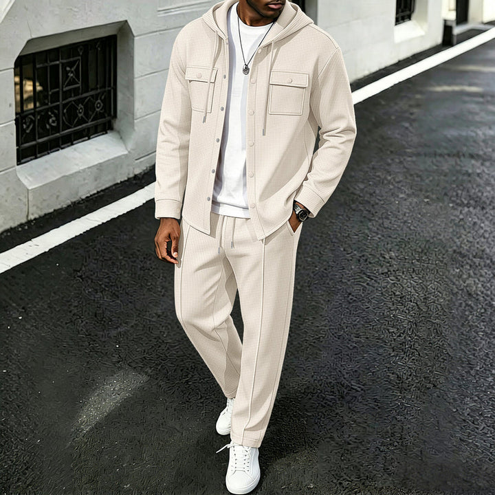 Waylon - Waffle Print Hooded Jacket And Pants Set