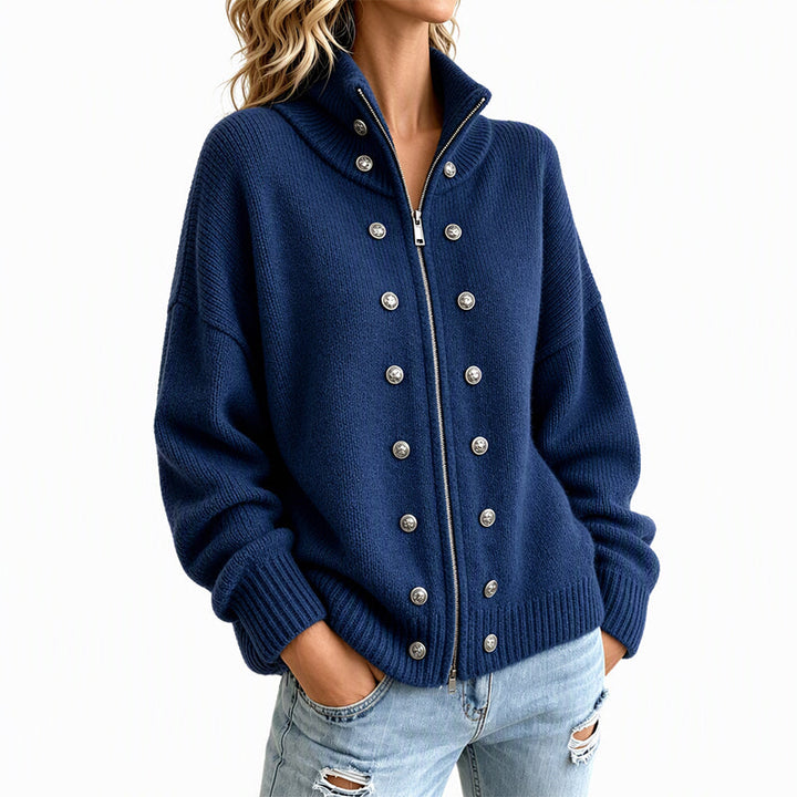 Ezgia - Knitted Cardigan With Decorative Button