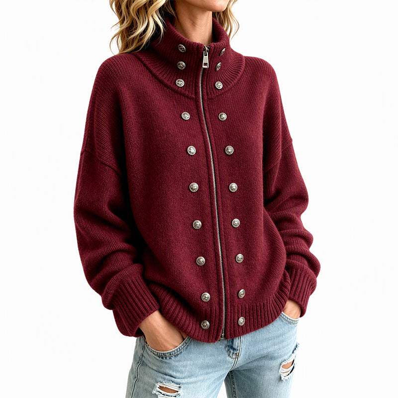 Ezgia - Knitted Cardigan With Decorative Button
