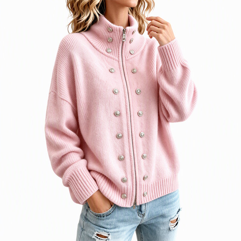 Ezgia - Knitted Cardigan With Decorative Button