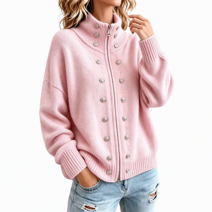 Ezgia - Knitted Cardigan With Decorative Button