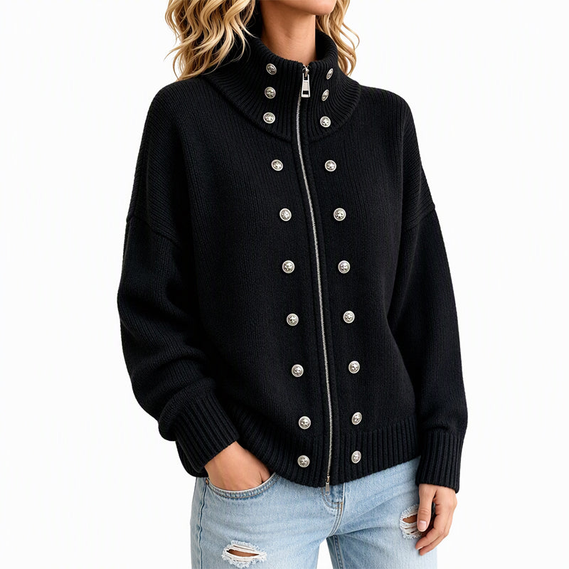 Ezgia - Knitted Cardigan With Decorative Button