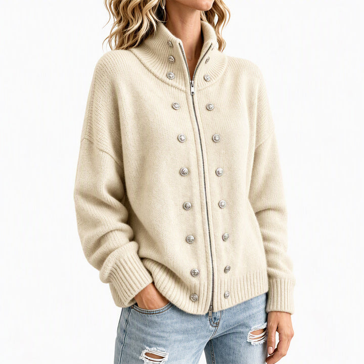 Ezgia - Knitted Cardigan With Decorative Button
