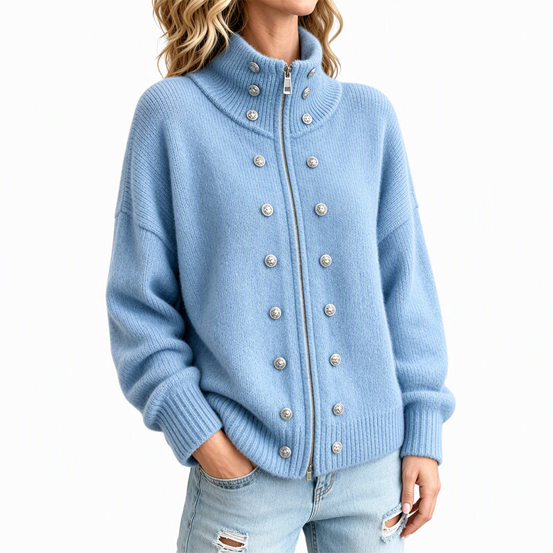 Ezgia - Knitted Cardigan With Decorative Button