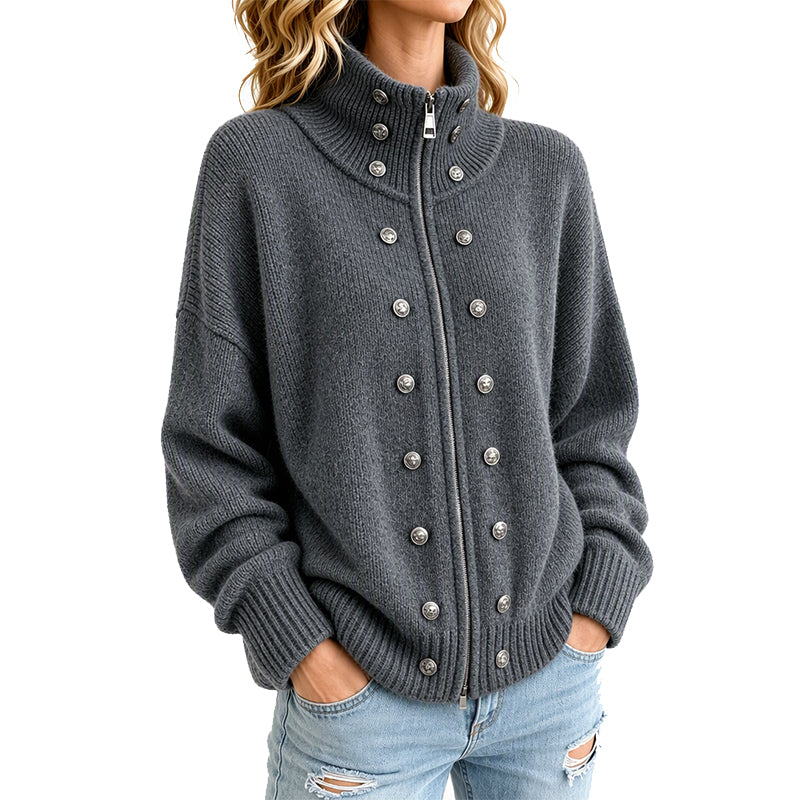 Ezgia - Knitted Cardigan With Decorative Button