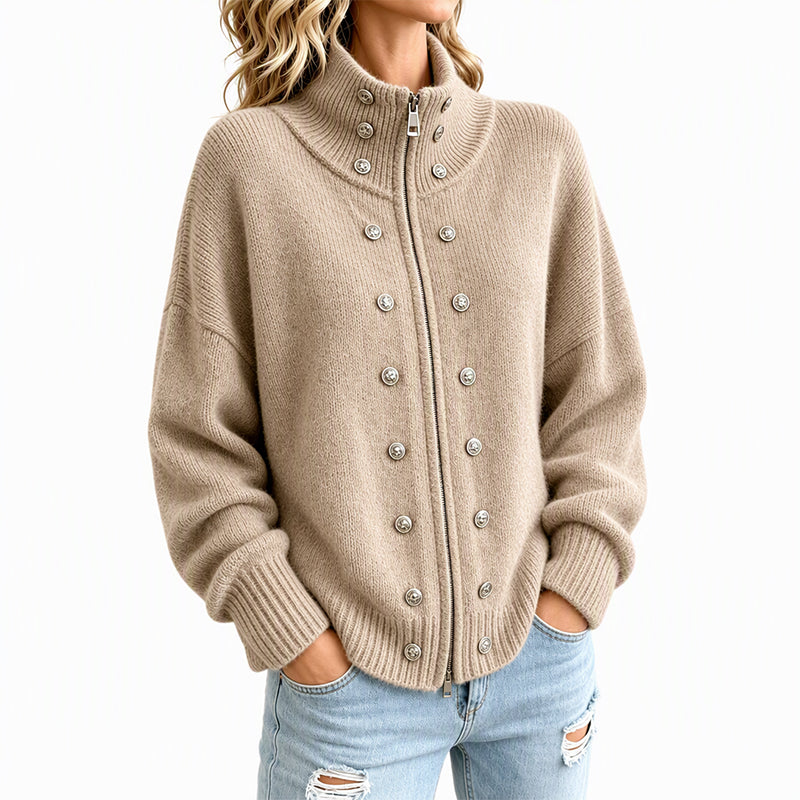 Ezgia - Knitted Cardigan With Decorative Button