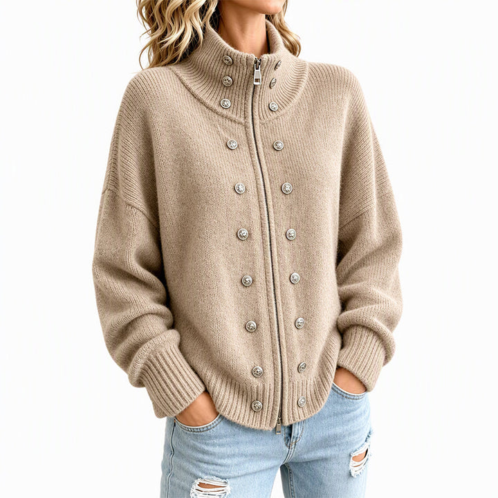 Ezgia - Knitted Cardigan With Decorative Button
