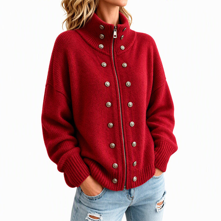 Ezgia - Knitted Cardigan With Decorative Button