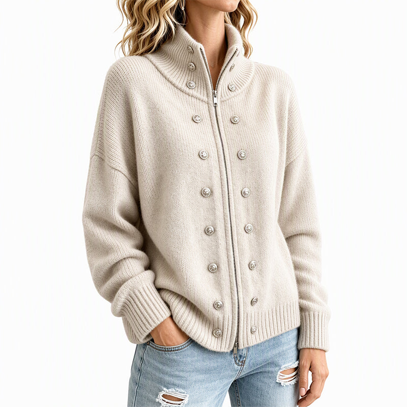 Ezgia - Knitted Cardigan With Decorative Button