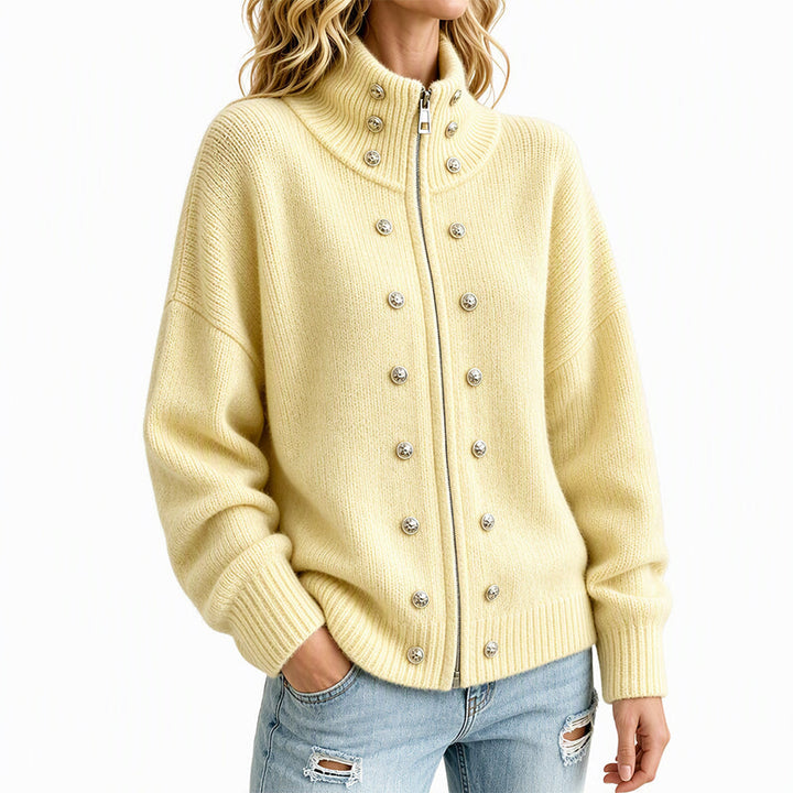 Ezgia - Knitted Cardigan With Decorative Button