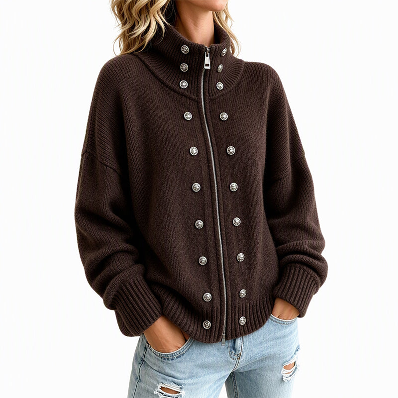 Ezgia - Knitted Cardigan With Decorative Button