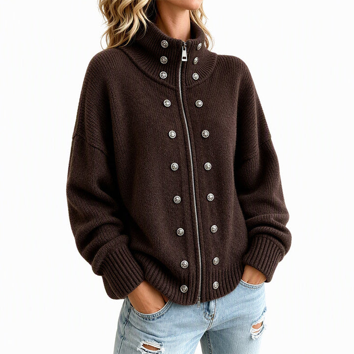 Ezgia - Knitted Cardigan With Decorative Button