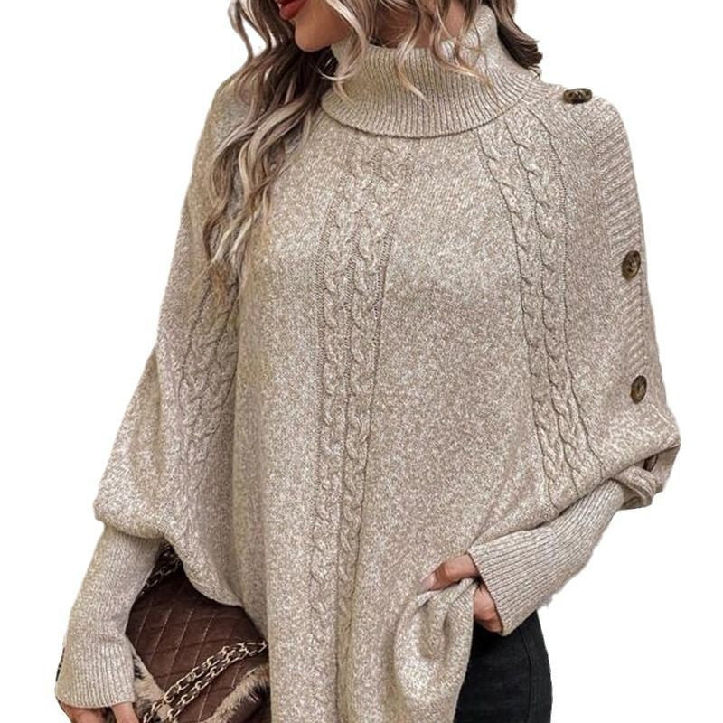 Rylee - Elegant High Neck Asymmetrical Hem Cape Sweater