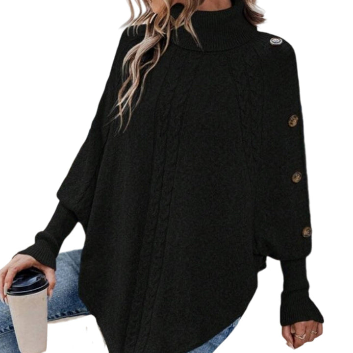 Rylee - Elegant High Neck Asymmetrical Hem Cape Sweater