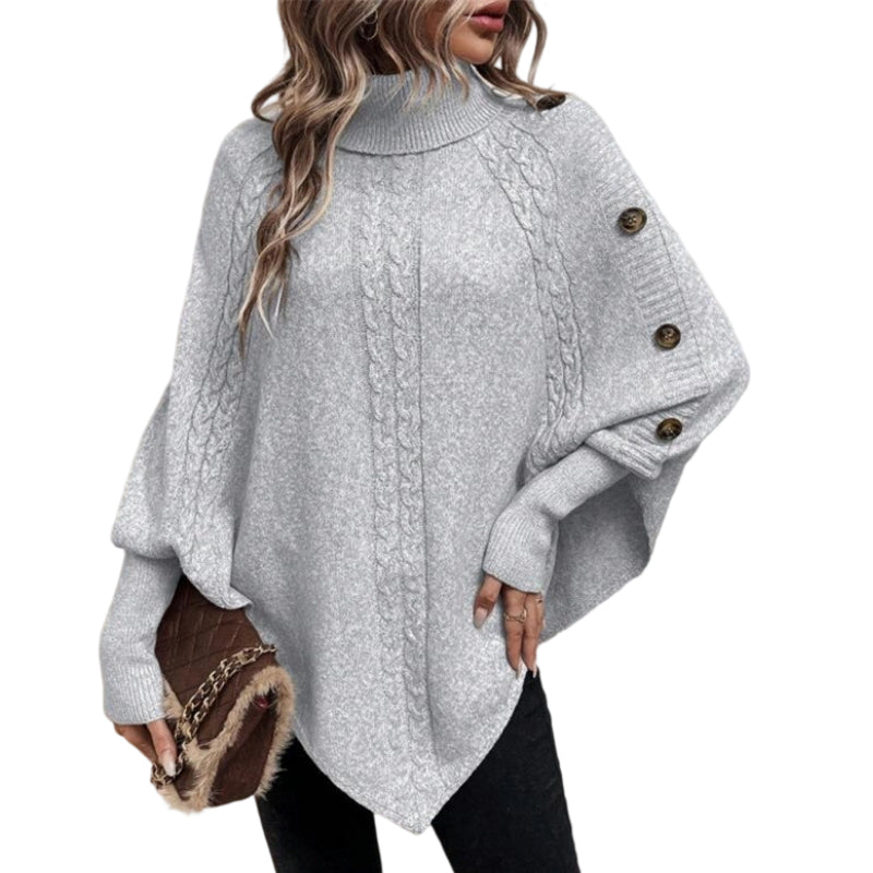 Rylee - Elegant High Neck Asymmetrical Hem Cape Sweater